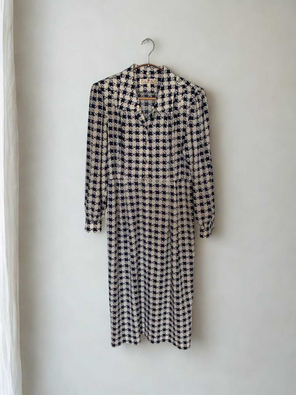 Vintage Queen Bee navy and White Abstract Houndstooth Dress